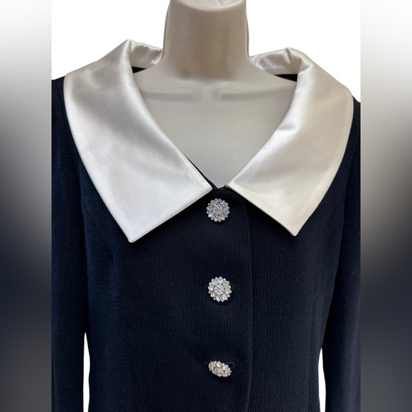 ST. John Evening Black Santana Knit button down fitted sweater cardigan blazer - Picture 6 of 11